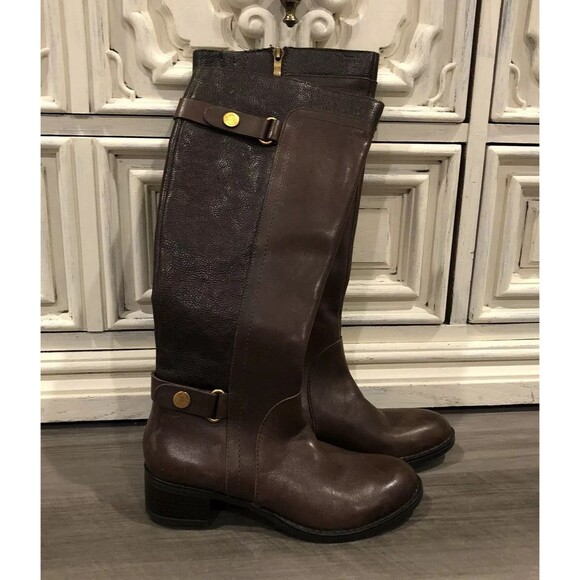 Franco Sarto Crash Brown Leather Zip Up Knee High Boots Size 5.5 $189 - Picture 6 of 6